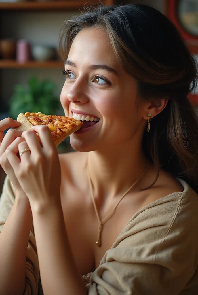 (best quality,highres,masterpiece:1.2),ultra-detailed,(realistic,photorealistic,photo-realistic:1.37),beautiful girl eating pizza,delicious pizza,crispy crust,melting cheese,savory toppings,fresh basil leaves,irresistible aroma,enjoying every bite,taking big mouthfuls of pizza,eyes closed in pleasure,cheeks filled with happiness,long,flowing hair framing her face,vibrant red dress,smiling with delight,artistic background,soft, warm lighting,subtle shadows,portrait,food photography,vivid colors,juicy tomato sauce,flour-dusted hands,playful expression,chewy, flavorful dough,exquisite details,meticulously painted textures,life-like rendering,meticulously crafted brushstrokes,beautifully captured moment.