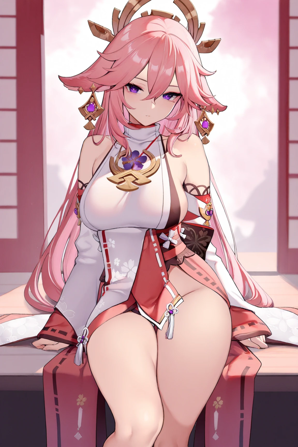 score_9, score_8_up, score_7_up,source_anime, high res image,masterpiece,best quality,girl,cute face,clear skin,yae_miko_genshin,spread_legs,cum on pussy,