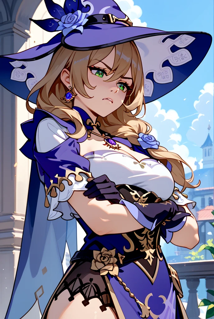 ((masterpiece, best quality)),close-up, facing viewer,straight on, face focus,((1 girl)), lisa \(genshin impact\),{short hair,}, (big breasts:1.4),(photo realistic:0.8), standing,bridal veil,wedd00ing, bridal gauntlets, bridal garter, wedding glove, (smile:1.2), (detailed light),lighting, colorful, layered backgrounds, (gorgeous background), dynamic angle, (shine),blonde hair,sleeves,(dark green eyes:1.2),(outdoor), physically-based rendering, RAW photo, highly detailed background, (photo realistic:0.8), high res, (white bodystocking),(potted plant:1.2),geyser, park, flower field,holding a bouquet,