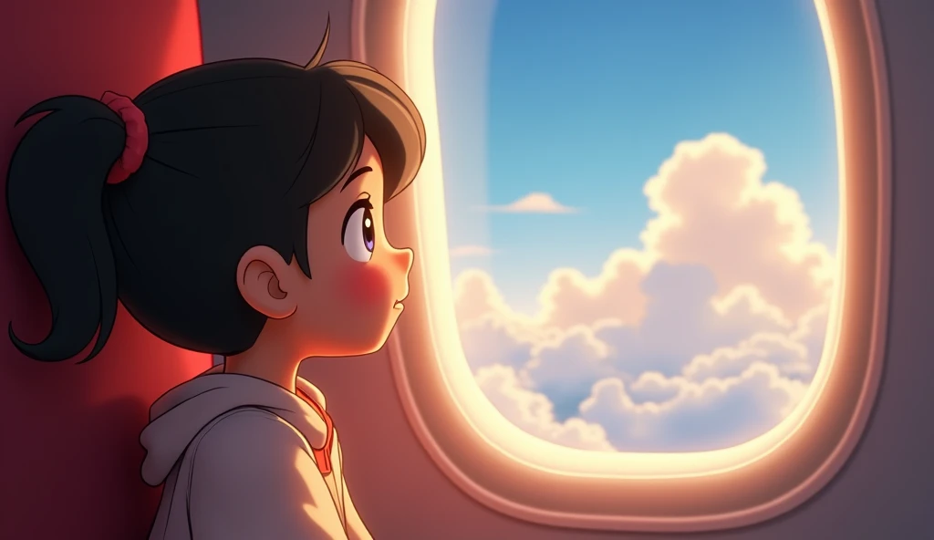 A person looking inside the plane out animated