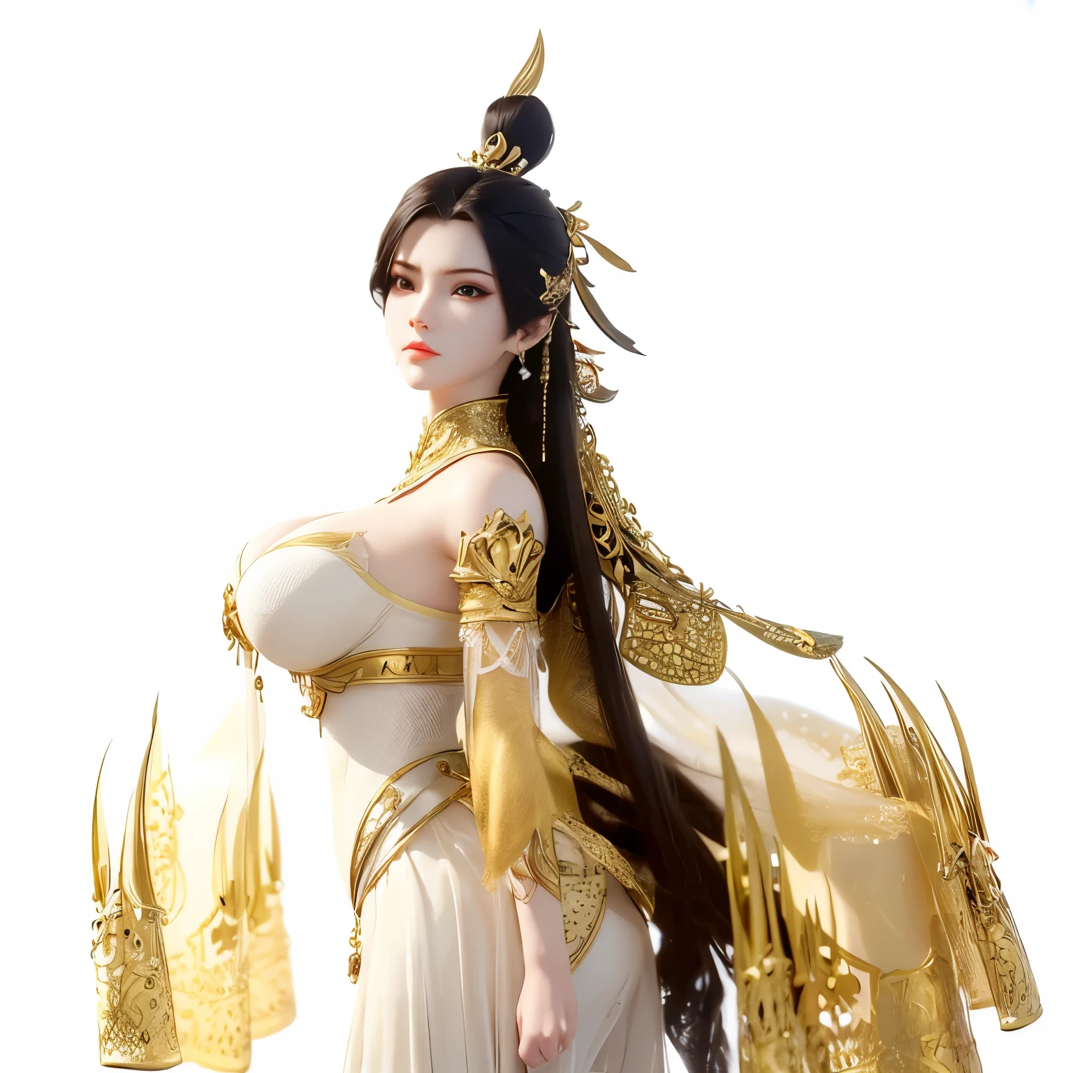 Front view of a woman,H cup, are perfectly detailed,has exquisite facial features, Clothes are exquisite , Game Character Design ,3D Rendering
