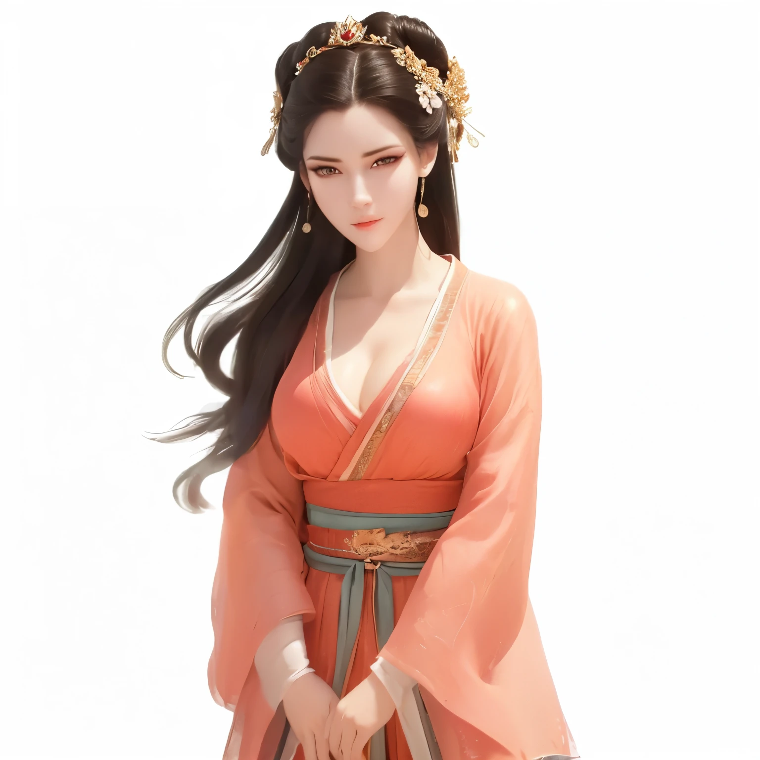 Front view of a woman,H cup, are perfectly detailed,has exquisite facial features, Clothes are exquisite , Game Character Design ,3D Rendering