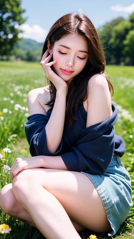 One Girl、(beautiful girl、Delicate girl:1.3)、( girl in Japan:1.3)、break、(Spring Clothes:1.3)、break、Very beautiful eyes、(Symmetrical eyes:1.3)、break、(Countless flowers、In a colorful flower field:1.3)、Perfectly shaped and anthropomorphic fingers、Small breasts、(((Shortcuts)))、Parted bangs、Brown Hair、break、(Eye and facial details:1.0)、break、(masterpiece、highest quality、Very detailed) 、Detailed face、8k)、Full body view from the knee up、