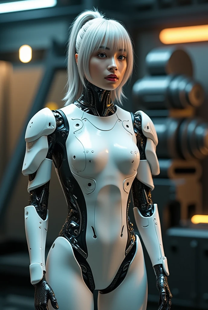 complex 3d render ultra detailed of a beautiful porcelain profile woman android face, cyborg, robotic parts, 150 mm, beautiful studio soft light, rim light, vibrant details, luxurious cyberpunk, lace, hyperrealistic, anatomical, facial muscles, cable electric wires, microchip, elegant, beautiful background, octane render, H. R. Giger style, 8k, best quality, masterpiece, illustration, an extremely delicate and beautiful, extremely detailed ,CG ,unity ,wallpaper, (realistic, photo-realistic:1.37),Amazing, finely detail, masterpiece,best quality,official art, extremely detailed CG unity 8k wallpaper, absurdres, incredibly absurdres, , robot, silver halmet, full body, sitting