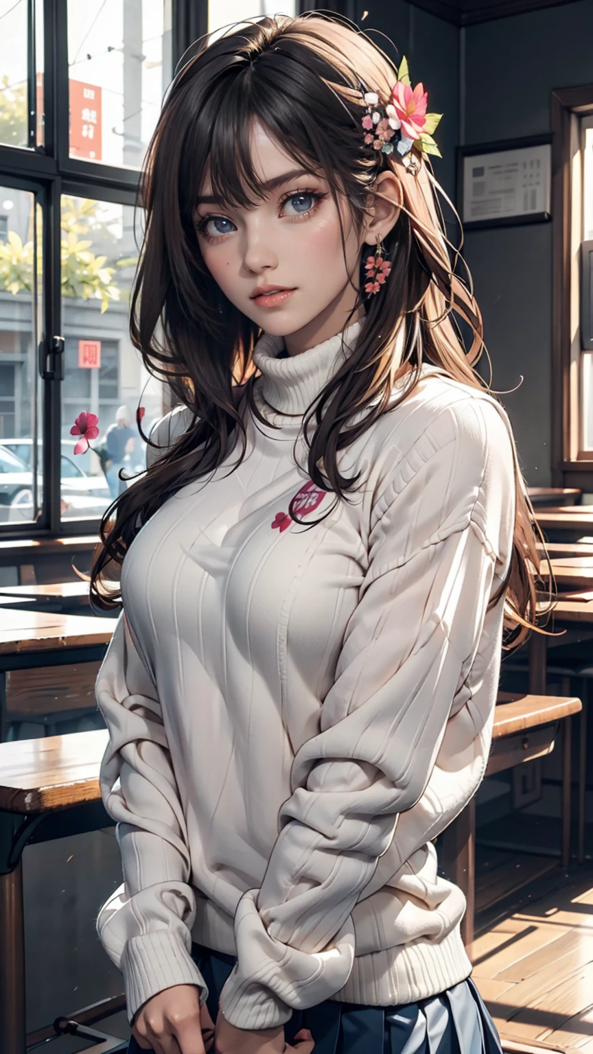 alone, One girl, yamagishi fuuka, Gekkokan High , Turtleneck sweater,