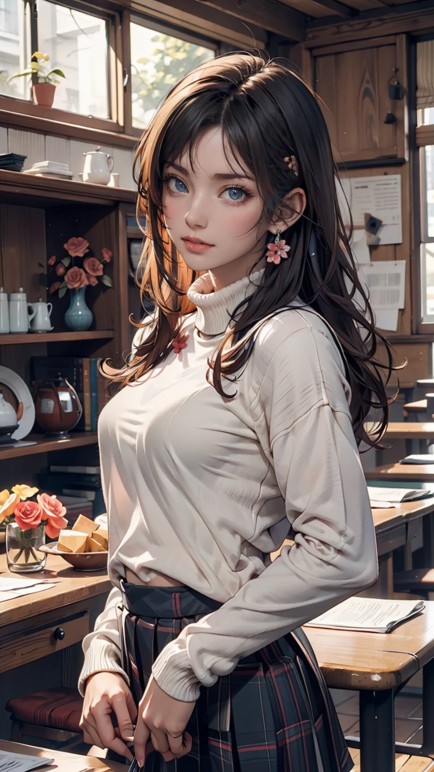 (random porn pose),(random hairstyle),(Highest image quality,(8k),ultra-realistic,best quality, high quality, high definition, high quality texture,high detail,beautiful detailed,fine detailed,extremely detailed cg,detailed texture,a realistic representation of the face,masterpiece,Sense of presence),sweater,tight mini skirt,stockings,Engineer boot