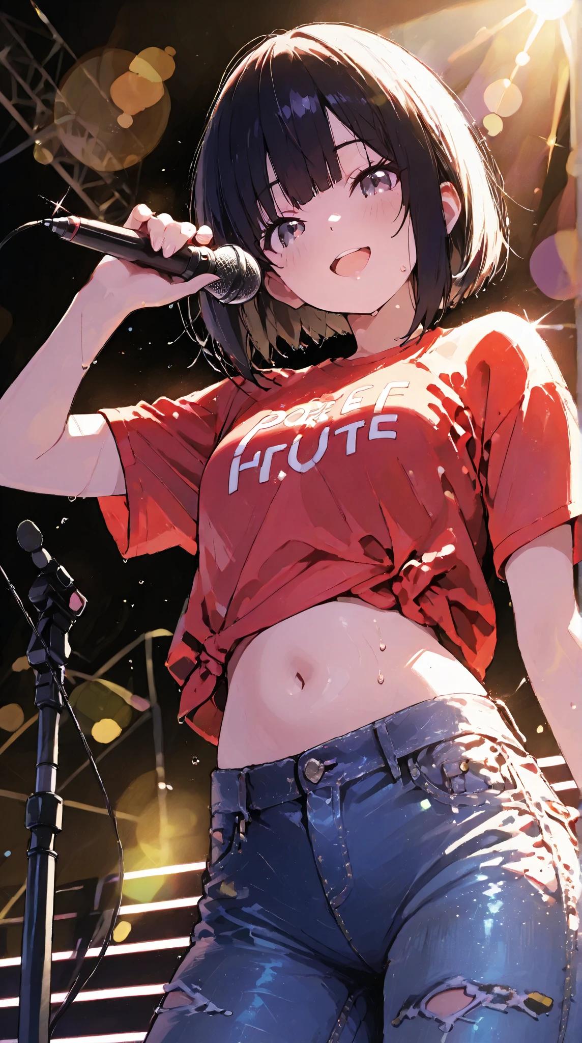 masterpiece、最high quality、High resolution、high quality、Wavy Mouth、Akina Mieda、akina、Sweat、tears、Sticking out tongue、On Stage、Wet、vagina、Pussy juice、Masturbation、toplesasturbation, Dildo、The gaze is directed upwards、blush、Ahegao、While singing