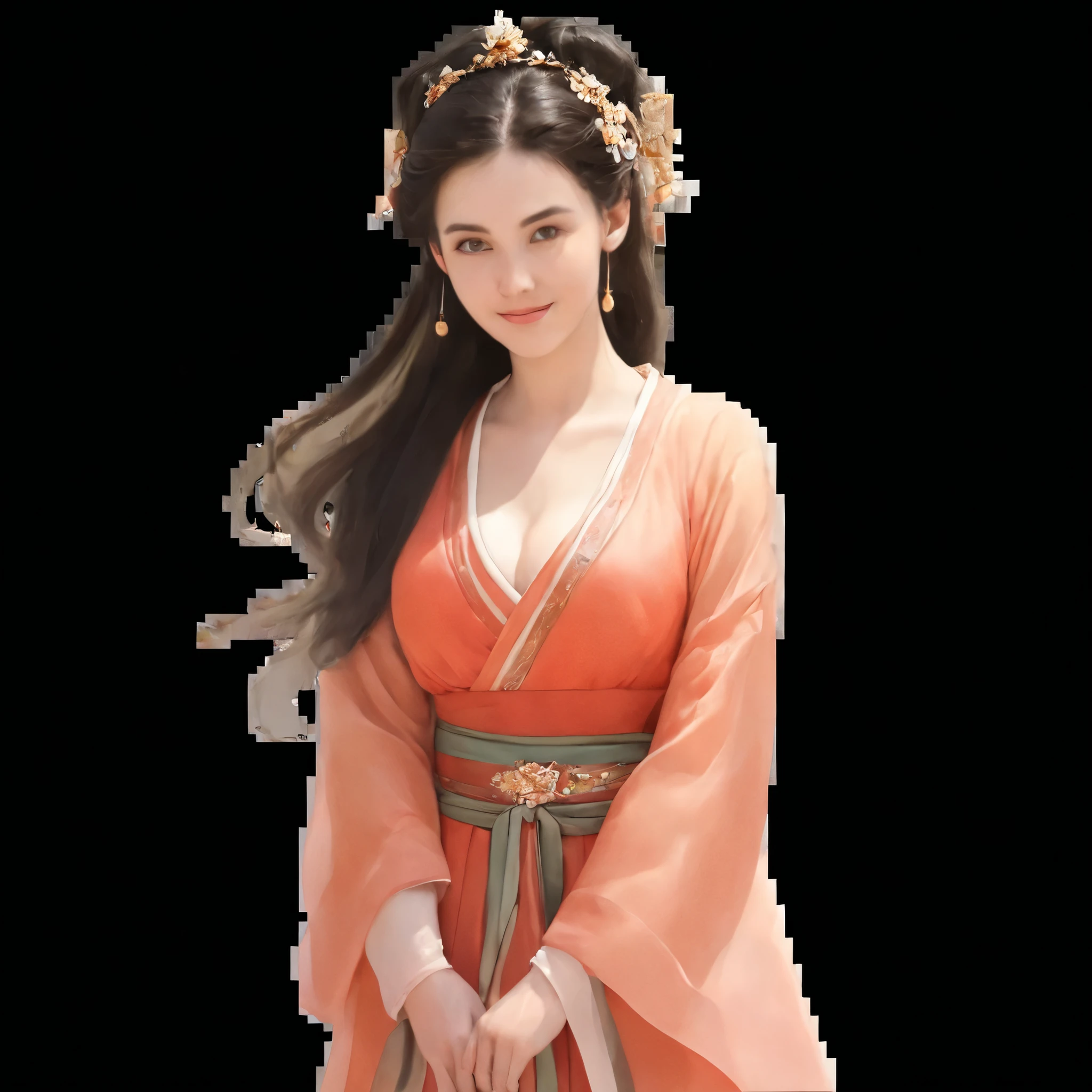 Front view of a woman,H cup, are perfectly detailed,has exquisite facial features, Clothes are exquisite , Game Character Design ,3D Rendering