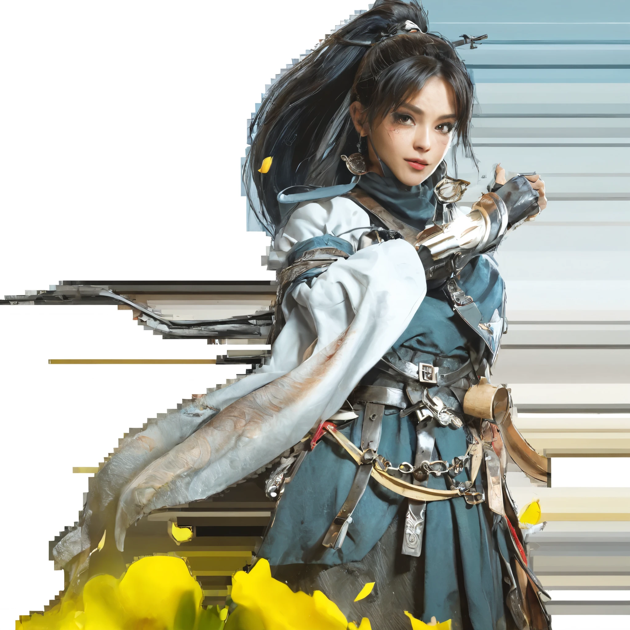 Front view of a woman,H cup, are perfectly detailed,has exquisite facial features, Clothes are exquisite , Game Character Design ,3D Rendering