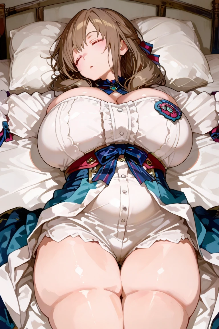 1girl,(huge breasts:1.3), on bed, bedroom, love hotel, (spread legs:1.4), spread pussy , breasts out, open mouth, m legs, masterpiece, realistic, nipples, (leg up:1.2), sexually suggestive, puffy nipples, ahegao,looking at viewer, missionary, cat lingerie, sleeping, cowboy shot, naked, arms up, , no bra, no panties, (completely nude:1.1), 5 fingers, uncensored,cervix, full-face blush,(lying,lying on bed:1.4),150cm,teenage, erect nipples, 4k, ultra hd, high resolution,15yo,matikane tannhauser (umamusume), animal ears, horse ears,tail, horse tail,boots,brown hair, white shirt, horse girl,hat,long sleeves,hairclip, blue skirt,brown footwear,hair ornament, brown eyes, puffy long sleeves, blue headwear,bow, frills, streaked hair, blue bow, multicolored hair, puffy sleeves, center frills, frilled skirt, bowtie, knee boots, cabbie hat,pouch, ears through headwear, collared shirt, belt, white hair, medium hair, (drop, breast milk:1.3),(tongue out:1.1),spread pussy