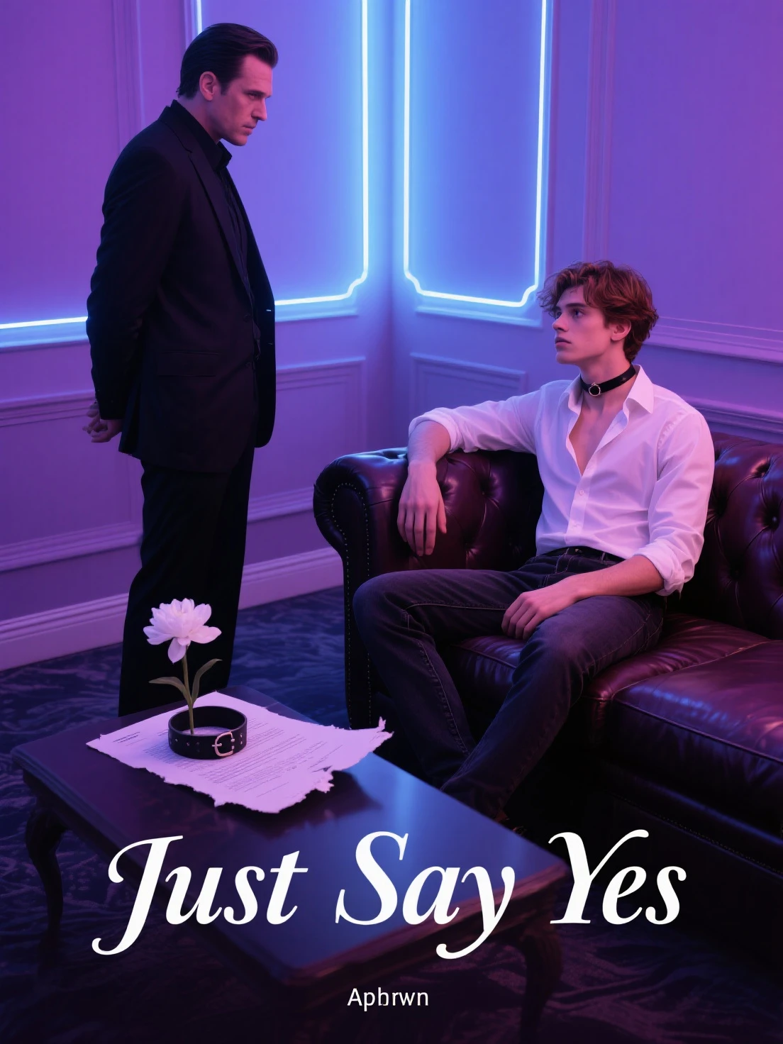 book_cover, title "Unspoken Desires" written by "J.K. Rowling", photorealistic, adult theme, red high heels, red thong, long legs, sexual tension, intimate, minimalist, hardwood floor, soft lighting. The cover displays a provocative yet tasteful scene featuring only a pair of red high heels and a red thong on the floor, as if just slipped off by the woman. Only her long, smooth legs are visible, positioned seductively, standing over the thong. The lighting is soft and subtle, casting gentle shadows on the hardwood floor, giving a warm and intimate atmosphere. The legs are positioned in a way that implies sensuality and tension, with the focus on the elegance of the scene rather than explicitness. The title "Unspoken Desires" is displayed in elegant, modern serif font at the top, while the author's name, "J.K. Rowling," is featured in a smaller, refined font at the bottom. The overall composition is minimalist and sophisticated, reflecting themes of intimacy, relationship issues, and unspoken sexual tensions.