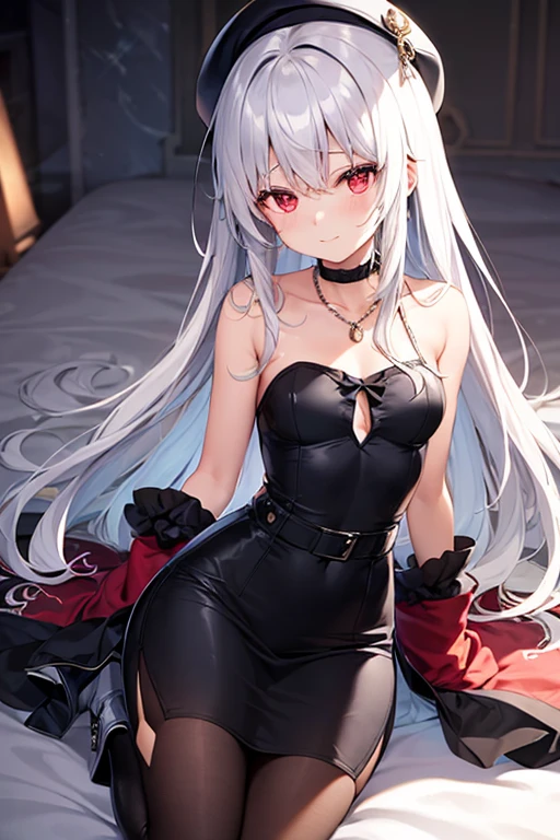 anime - style image of a woman in a black lingerie sitting on a bed, an anime drawing by Shitao, pixiv, fantasy art, seductive anime girl, small curvy loli, perfect white haired girl, from girls frontline, fine details. girls frontline, azur lane style, [ 4 k digital art ]!!, beautiful alluring anime woman, anime goddess