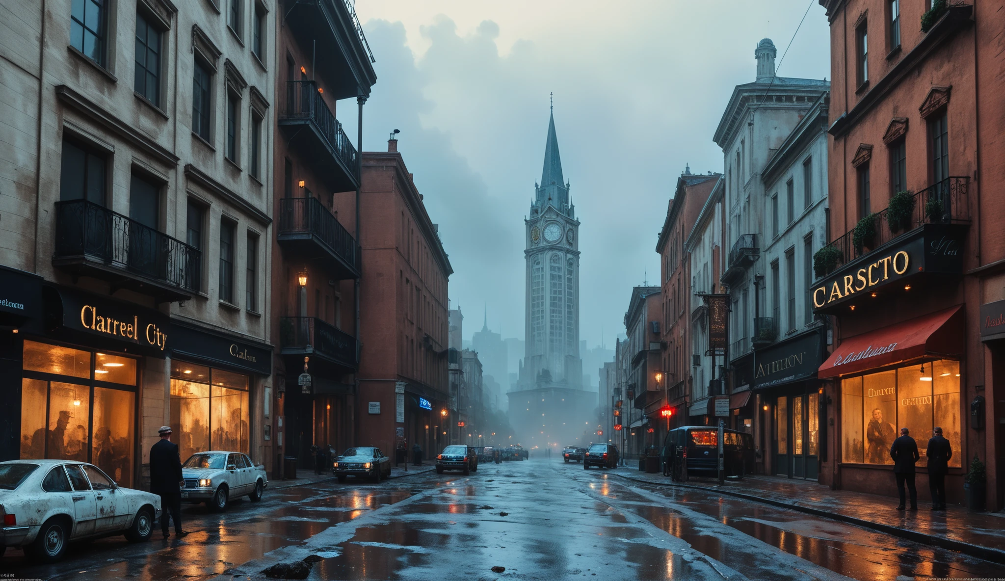 ((Cursed city . Vergessen, gloomy)), terrible shadows in this city. In the style of primitivism . (David Martiashvili. Spartak Mukanov . Sven37. Jeremy Mann, Peter Elson, Alexei Maleyev , Ryohei Hase , Rafael Sanzio, Pino Daeni, Charlie Bowett, Albert Joseph Penaud , Ray Caesar,). rich palette , special writing technique .
synthesis of primitive forms with complex painting techniques... aesthetics. colorful oil painting . Old dilapidated houses . Very nice, Gouache, cinematographic, dunkel, mysterious, modern vintage, satte, Deep colors. The fog is thick fog . ultra-breathtaking lighting. Old damned city, lithographically detailed painting of the city,
its street walls are dirty, the metal tables and chairs are smashed, stand so close together, all surfaces are greasy , dirt is in every crevice; conceptual art, super detail, amazing composition. hyperrealistic photography.