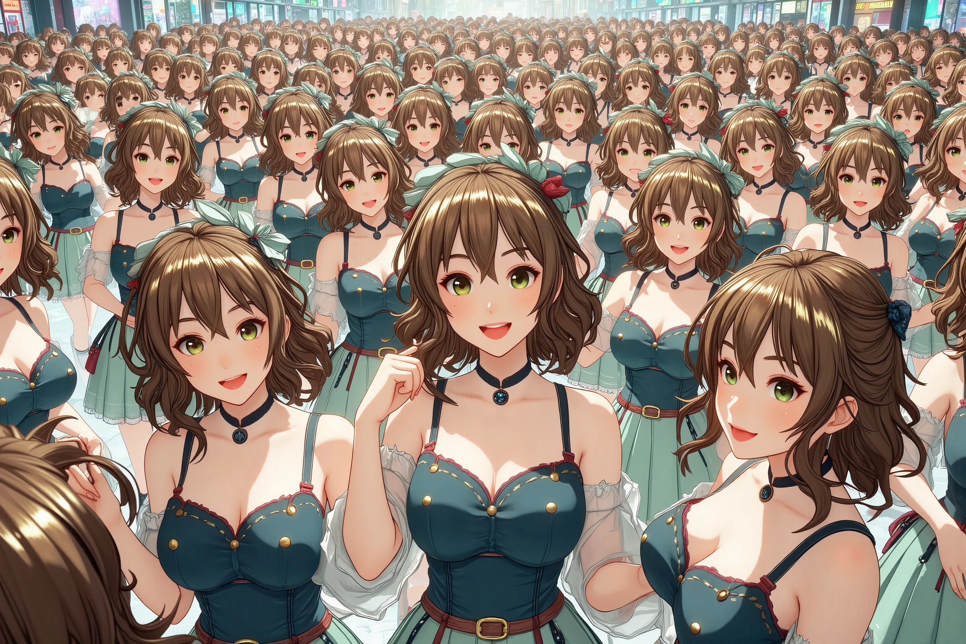 (((Myself=Japanese Beautiful Super Clones multiply girls))), (((((Depiction of Super Clones Multiply Girls by Myself Only in a huge crowd))))), (((high quality Animation Art))), (Super Best masterpiece, 16K, best quality, ultra high resolution, The highest degree of perfection of the work), (((super very cute smile, happy expression, Brown Hair Girl))), (((((Very Beautiful, Detailed and Accurate Female Body Movement, Very accurate and comfortable movement of hands and feet, super big , emphasizes cleavage))))), (((Spring Casual Outfit))), (((Super Clones multiply girlsは世界中で超大増殖))) (Very detailed and accurate1Point perspective drawing, Ultra-wide field of view, Super wide view, Depict various angles, No need for a center subject),