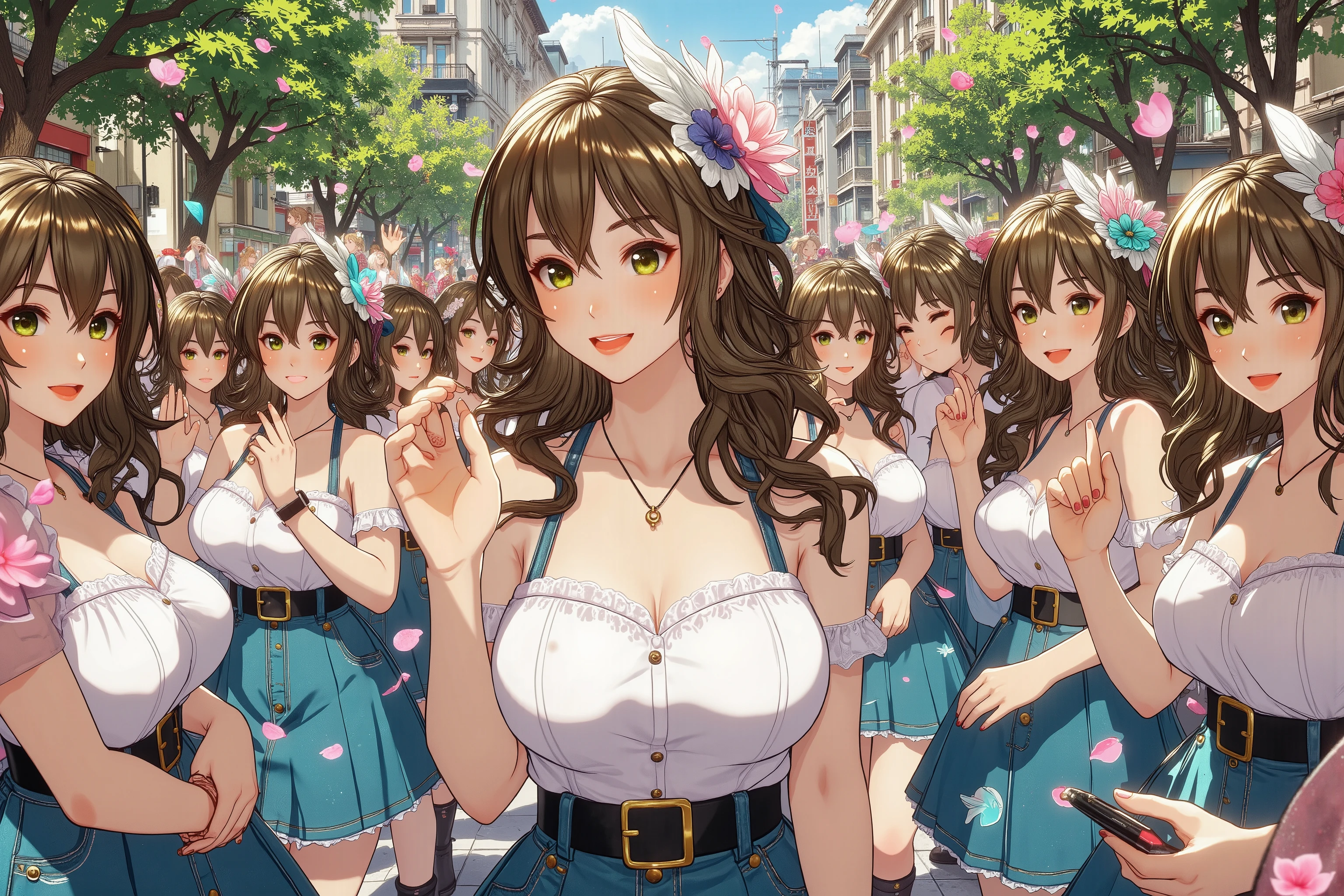 (((Myself=Japanese Beautiful Super Clones multiply girls))), (((((Depiction of Super Clones Multiply Girls by Myself Only in a huge crowd))))), (((high quality Animation Art))), (Super Best masterpiece, 16K, best quality, ultra high resolution, The highest degree of perfection of the work), (((super very cute smile, happy expression, Brown Hair Girl))), (((((Very Beautiful, Detailed and Accurate Female Body Movement, Very accurate and comfortable movement of hands and feet, super big , emphasizes cleavage))))), (((Spring Casual Outfit))), (((Super Clones multiply girlsは世界中で超大増殖))) (Very detailed and accurate1Point perspective drawing, Ultra-wide field of view, Super wide view, Depict various angles, No need for a center subject),