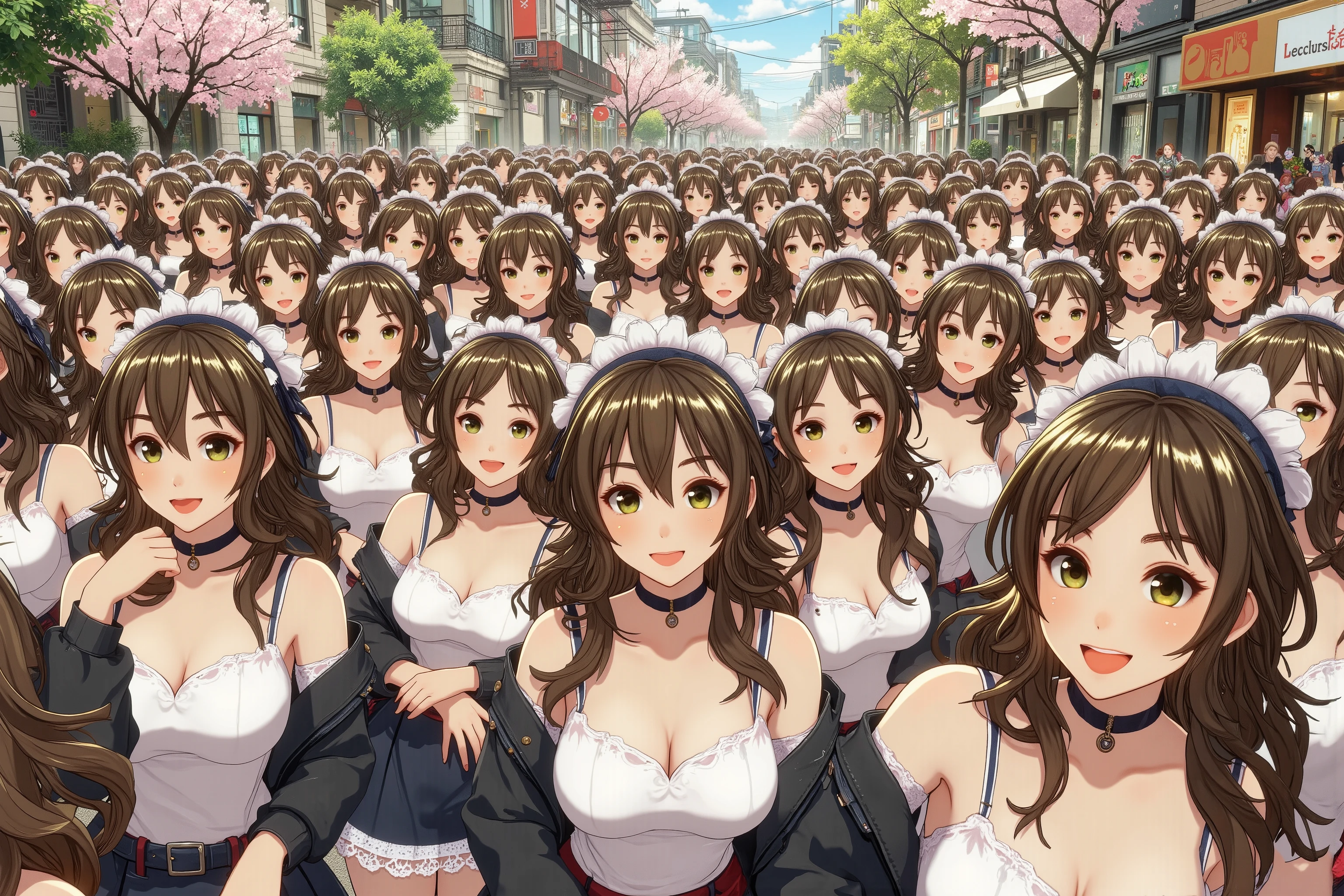 (((Myself=Japanese Beautiful Super Clones multiply girls))), (((((Depiction of Super Clones Multiply Girls by Myself Only in a huge crowd))))), (((high quality Animation Art))), (Super Best masterpiece, 16K, best quality, ultra high resolution, The highest degree of perfection of the work), (((super very cute smile, happy expression, Brown Hair Girl))), (((((Very Beautiful, Detailed and Accurate Female Body Movement, Very accurate and comfortable movement of hands and feet, super big , emphasizes cleavage))))), (((Spring Casual Outfit))), (((Super Clones multiply girlsは世界中で超大増殖))) (Very detailed and accurate1Point perspective drawing, Ultra-wide field of view, Super wide view, Depict various angles, No need for a center subject),