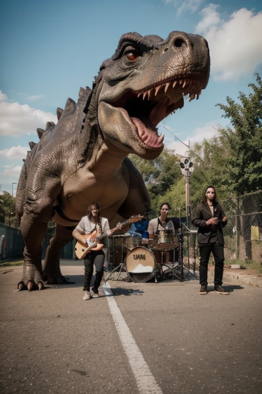 Make video for band bumper. Use a dinosaur as a logo amd use morfem band reference, the band name is "Big Black Band". Make the black dinosaur walk and then roar, the roar pop up the band name Big black band. So the name come from dinosaurs mouth