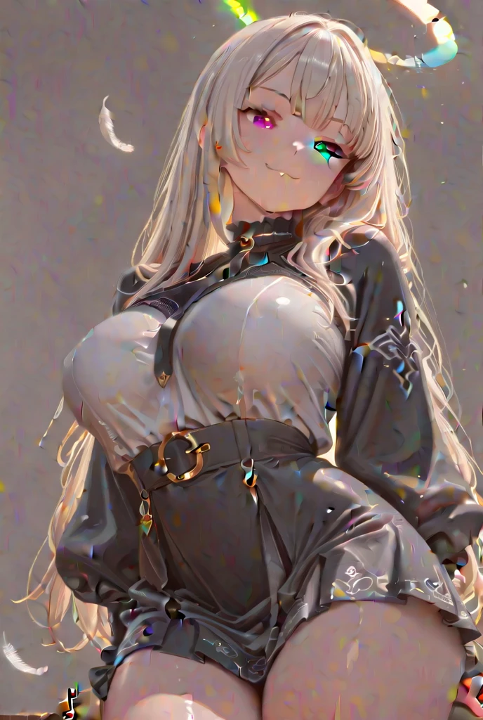 1girl, (((dark skin))), facing forward towards viewer, huge breasts, ((nipples)), bridal bodysuit, light facial blush, (pastel colors:1.2), (thighs to head in view), ((exposed breasts)), unblemished, ((chest facing towards viewer)), ((sweet nipples)), ((perfect nipples))