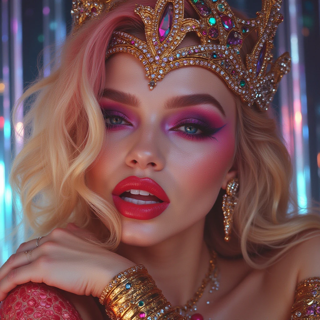 the face of a drag queen in a glamorous pear 