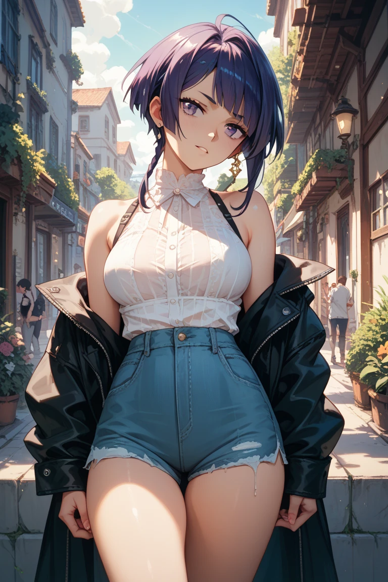 (best quality,highres,masterpiece:1.2),ultra-detailed,realistic, HDR,[women:1.1],[girl:1.1],[elegant clothes],[sexy clothes]walking in the city, vibrant colors, soft sunlight, romantic atmosphere