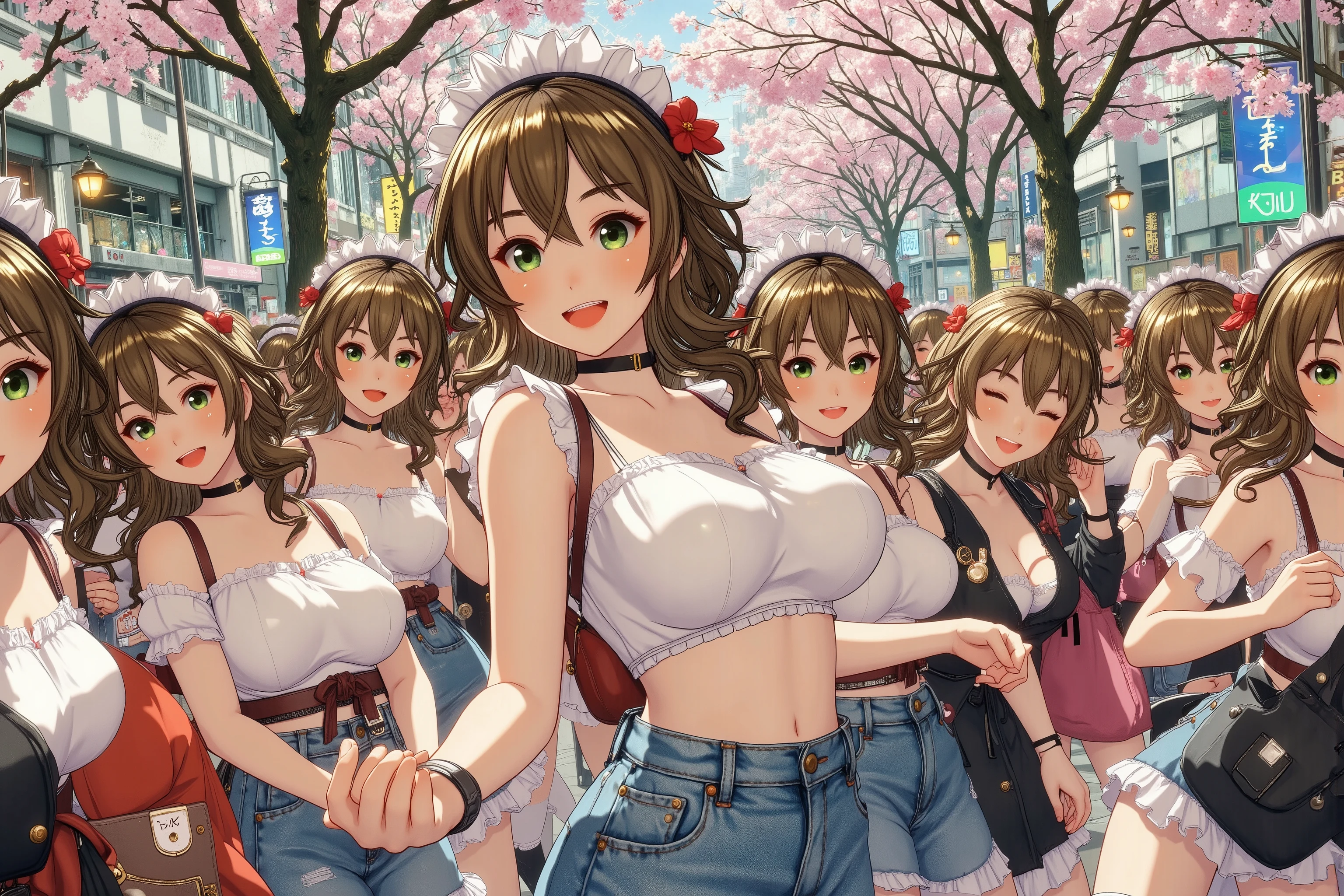(((Myself=Japanese Beautiful Super Clones multiply girls))), (((((Depiction of Super Clones Multiply Girls by Myself Only in a huge crowd))))), (((high quality Animation Art))), (Super Best masterpiece, 16K, best quality, ultra high resolution, The highest degree of perfection of the work), (((super very cute smile, happy expression, Brown Hair Girl))), (((((Very Beautiful, Detailed and Accurate Female Body Movement, Very accurate and comfortable movement of hands and feet, super big , emphasizes cleavage))))), (((Spring Casual Outfit))), (((Super Clones multiply girlsは世界中で超大増殖))) (Very detailed and accurate1Point perspective drawing, Ultra-wide field of view, Super wide view, Depict various angles, No need for a center subject),