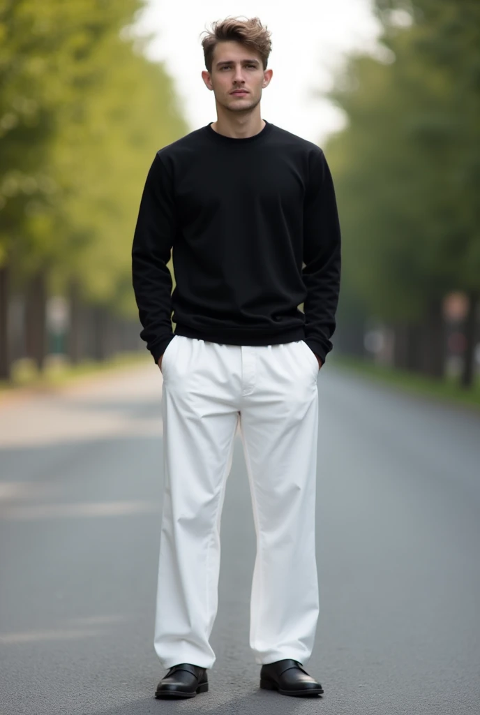((best quality)), ((masterpiece)), (detailed), perfect face men 20 years old, with short black hair. Wear a black hoodie and jeans. He stood on the dark street japanese, looking to sneakers