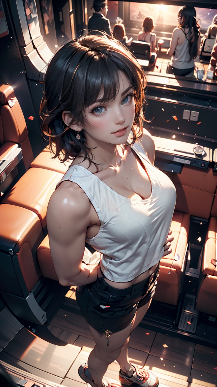 Highest quality,Highest Resolution,A beautiful girl with a crying face wearing high-cut gym clothes,Bedroom,Brown hair short bob,Tears,Transparent nipples,sweat profusely,drooling a lot of saliva,(((Drink))),Very beautiful eyes,Night view outside the window,whole body,front,Leg spread,