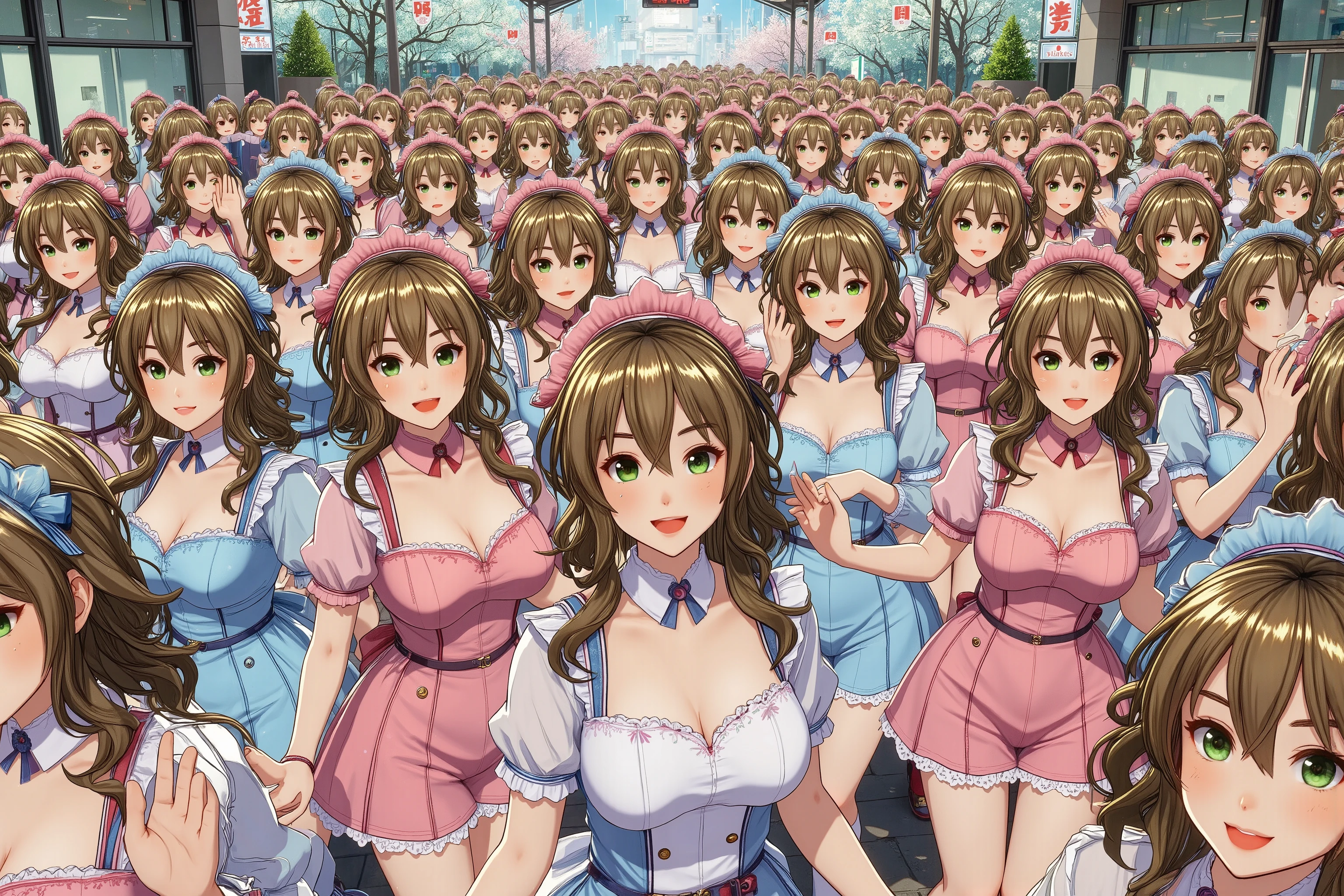 (((Myself=Japanese Beautiful Super Clones multiply girls))), (((((Depiction of Super Clones Multiply Girls by Myself Only in a huge crowd))))), (((high quality Animation Art))), (Super Best masterpiece, 16K, best quality, ultra high resolution, The highest degree of perfection of the work), (((super very cute smile, happy expression, Brown Hair Girl))), (((((Very Beautiful, Detailed and Accurate Female Body Movement, Very accurate and comfortable movement of hands and feet, super big , emphasizes cleavage))))), (((Spring Casual Outfit))), (((Super Clones multiply girlsは世界中で超大増殖))) (Very detailed and accurate１Point perspective drawing, Ultra-wide field of view, Super wide view, Depict various angles, No need for a center subject),