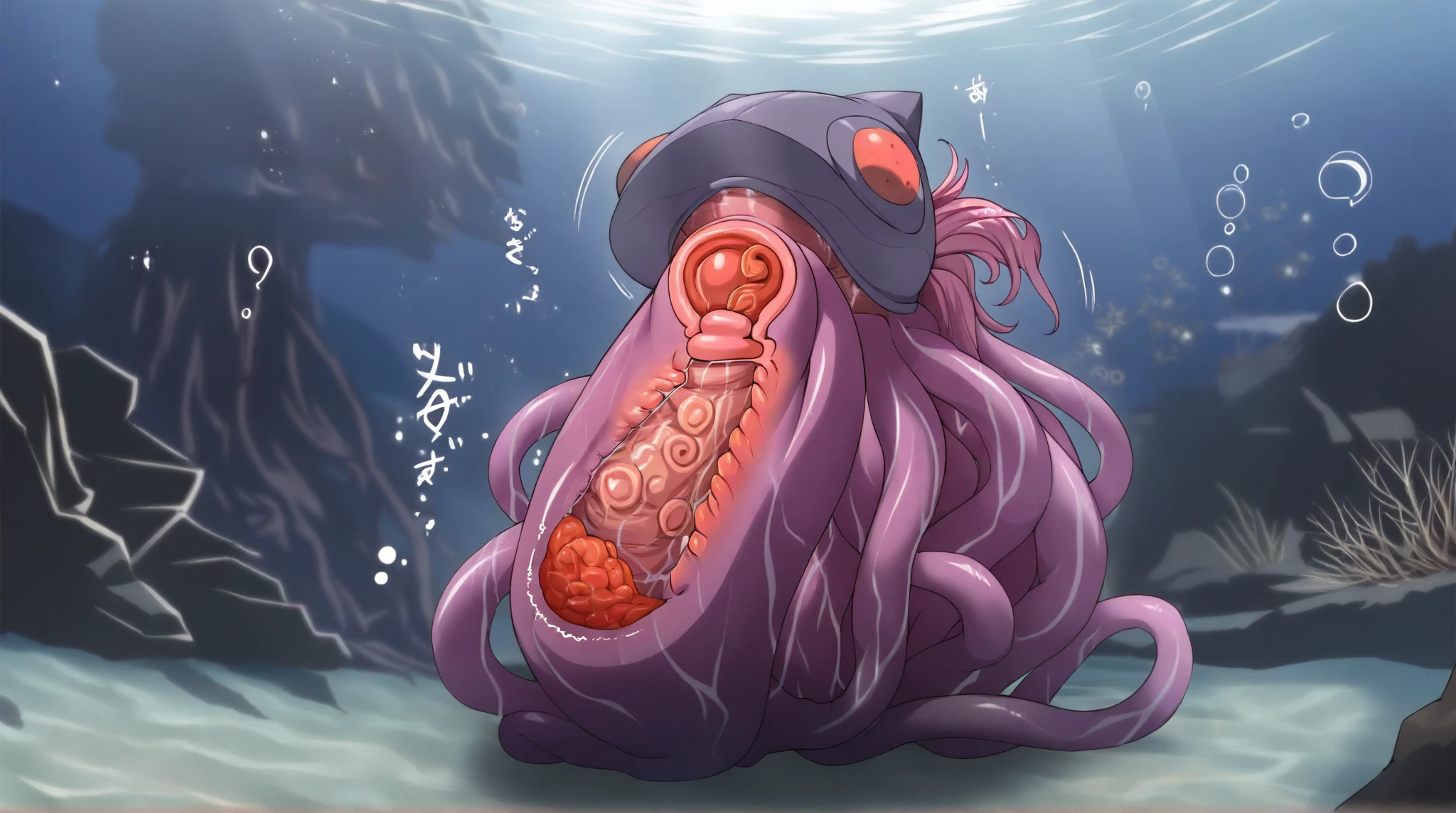 Inside the narrow red cave、No exit、Mermaid Man、Around 15 years old、Handsome guy、delicate、whole body、Filled with countless red tentacles、My arms are tied up by red tentacles、Red tentacles entangle in the chest、Red tentacles wrap around your waist、become unable to move、Sweat、panic