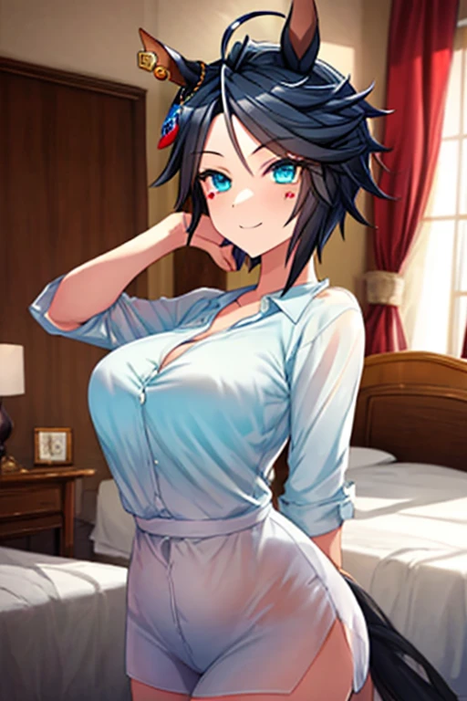 Naked shirt,One Girl,Cleavage,Provocative smile,By the window where the morning sun shines,Transparent curtains,sexly,