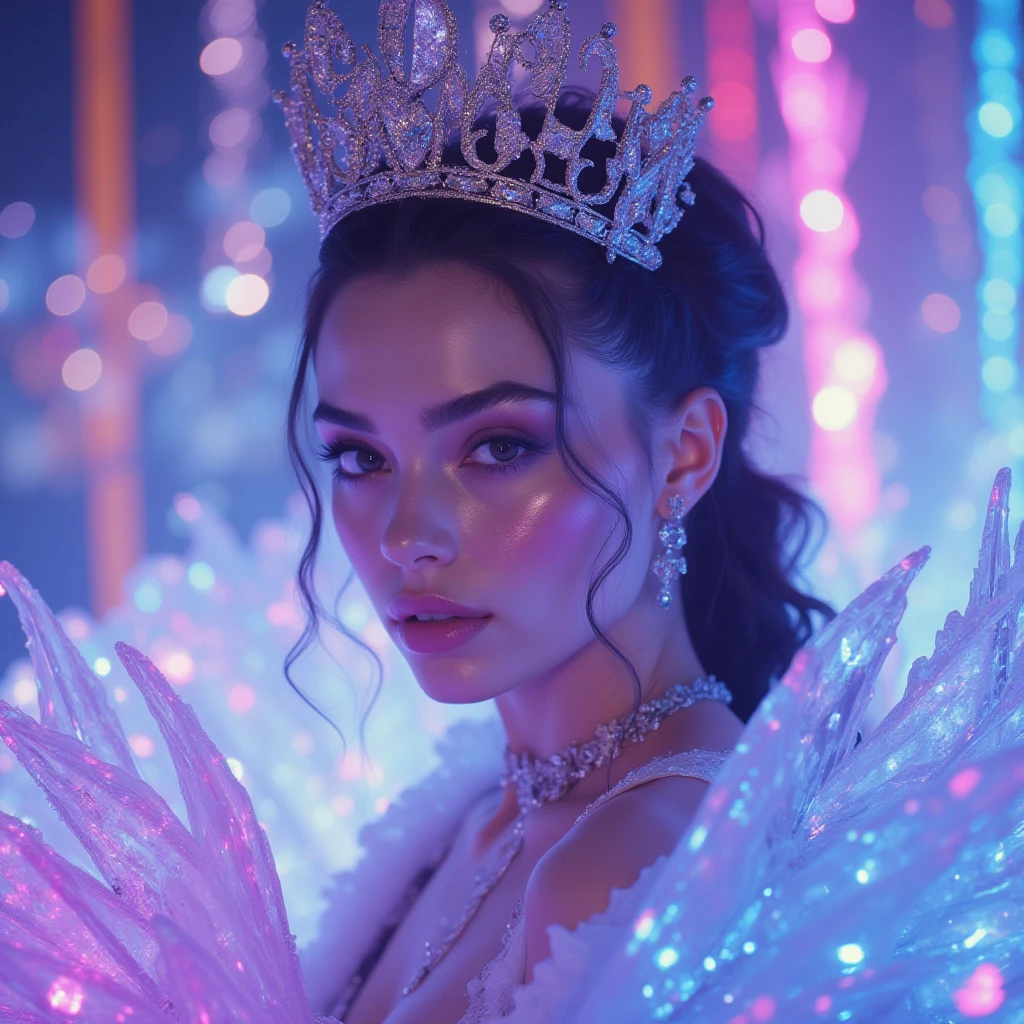 (masterpiece), (realistic), 8k, RAW photo, very wide shot, octane render, unreal engine, volumetrics dtx, (film grain, bokeh, blurry foreground) <lora:amethyst-gem-style-darquelilly-v1:1> amethystgemstyle, purple gems, middle eastern girl, Brunette head, bounce, Delight