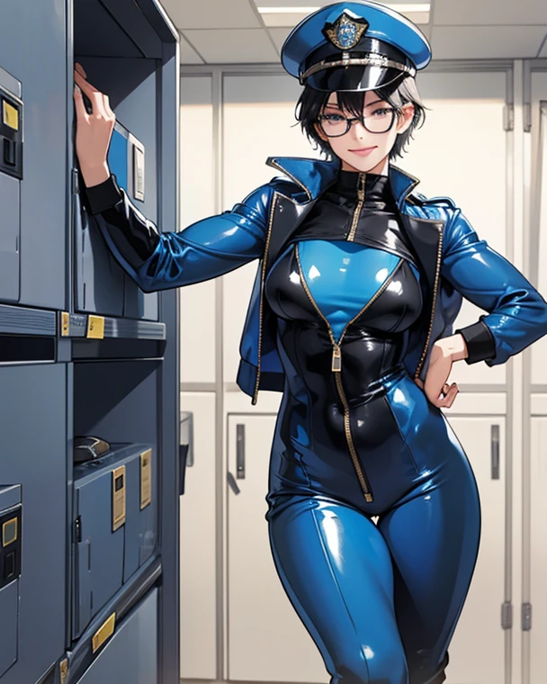 1woman, 40 years old, Arabic, middle eastern, Muslim, wearing Silk Hijab, glasses, PVC blue lingerie, Fishnet bodysuit, glossy red lips, lips so delicious, high heel, butterfly tattoo in belly, polished nails:0.91, huge breasts, private parts slightly visible, in a corporate environment, doing a job interview, inside company building, setting on a desk, answeing a phone call, computer on desk, pencil, Cinematic lighting, 1man, boss behind the women, telling her what to do.