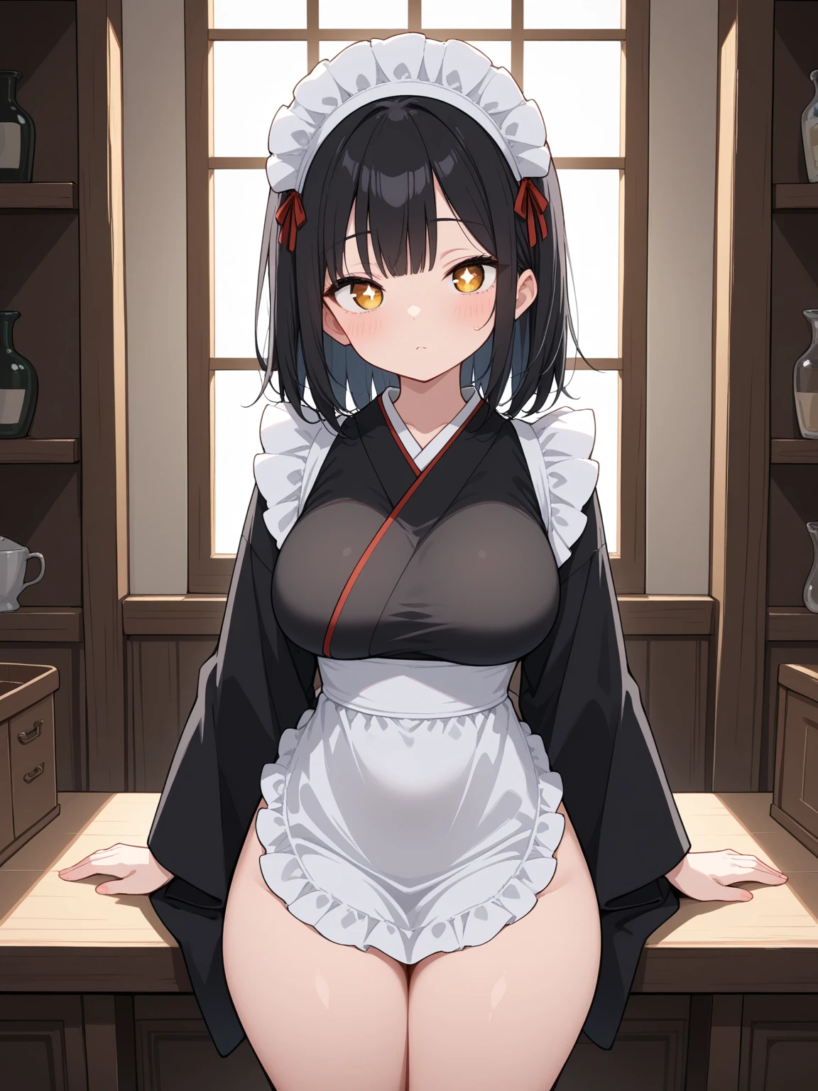 ((2D beautiful girl、top-quality、Perfect Finger 1.1、Perfect ??????? 1.1、extremely delicate and beautiful illustration))、cute petit girl、(transform sequence)、((Maid style leotard))、10yaers old、elementary student、Lori、Chiquita、Fractal Art、baby-face、((stright long hair))、beatiful detailed eyes、Show your teeth and have the best smile、Full Body Display、（1 persons）、（Kimono-style leotard）、Unmanned bright classroom、The costumes are also brightly colored.、