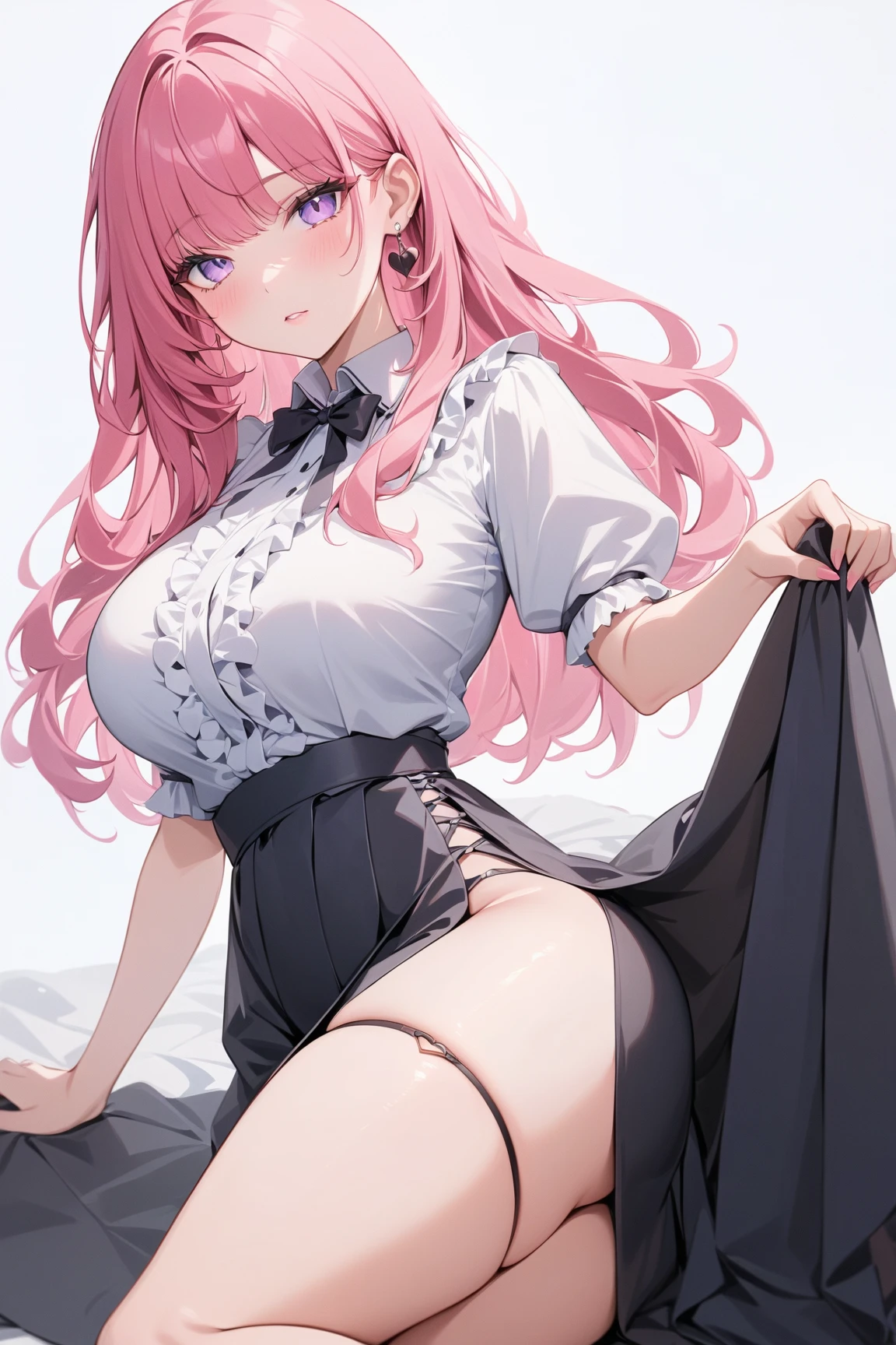 masterpiece：1.2，Best quality，Very detailed, Red eyes，Pink long hair，Green eyes，Sitting