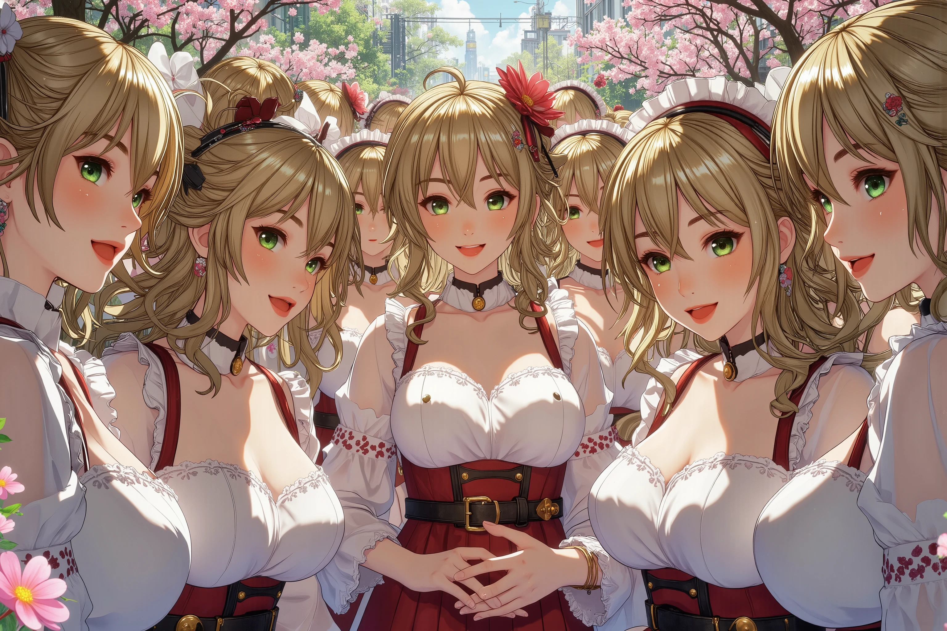 Yellow hair，Green eyes，Hair accessories, red period costume, skin like coagulation, high-detail anime style
Anime 4K white stockings looking at viewer clothes open this girl has big breasts --auto
