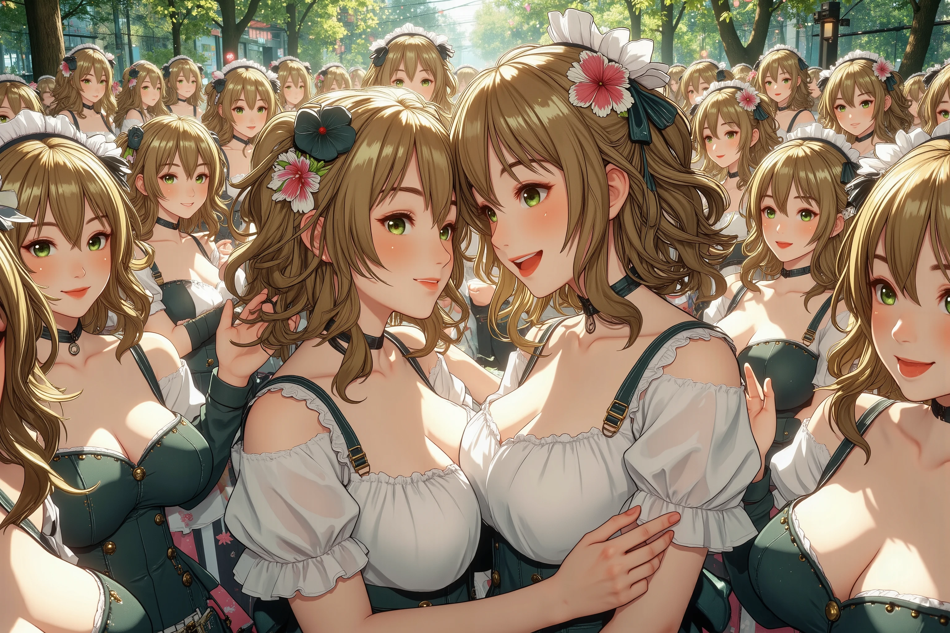(((Myself=Japanese Beautiful Super Clones multiply girls))), (((((Myself OnlyのSuper Clones multiply girlsが大量増殖して超大群衆のMyself OnlyのSuper Clones multiply girlsと熱愛溺愛して抱擁した描写, Myself OnlyのSuper Clones multiply girlsはMyself OnlyのSuper Clones multiply girlsと淫乱中))))), (((high quality Animation Art))), (Super Best masterpiece, 16K, 最高画質, 超高解像度, 超最高の作品完成度), (((超とてもカワイイ笑顔, 嬉しい表情, 茶髪少女))), (((((とても美しく詳細に正確な女体の動き, とても正確で違和感ない手足の動き, 超巨乳, 胸の谷間強調))))), (((春物カジュアル衣装))), (とても詳細で正確な1点透視図法描写, 超広角視界, Super wide view, 多彩なアングル描写, ど真ん中被写体要らない),
