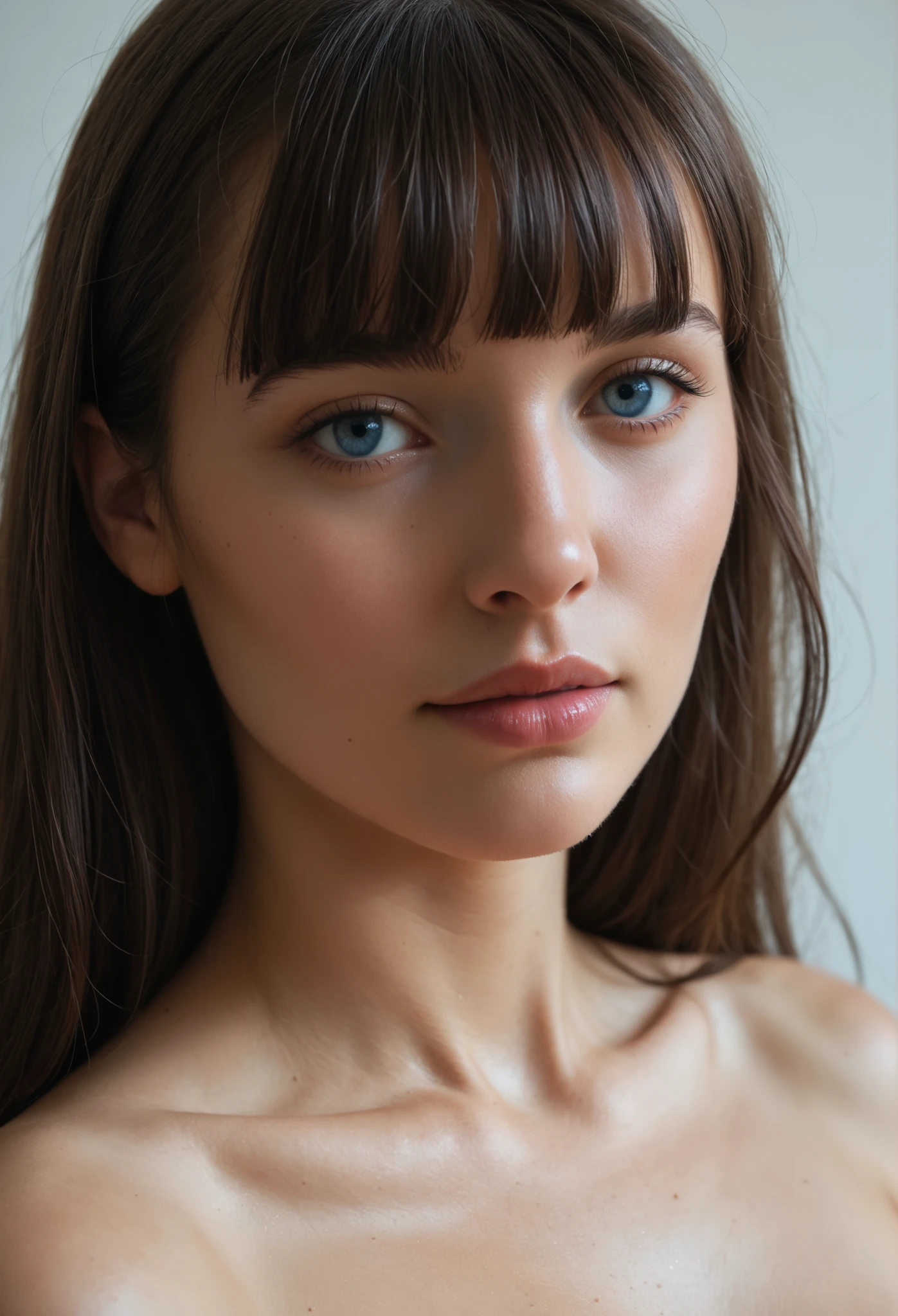 score_9, score_8_up, score_7_up, ultra realistic photorealistic skin, masterpiece, a Russian woman fondling her perfect breasts, large blue eyes, blunt bangs, close up portrait