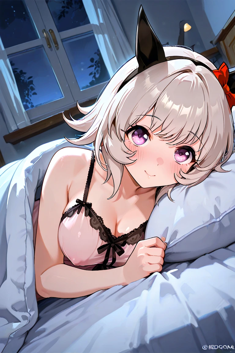 pillow,One Girl, ((belly button)),((Lying face down,))Bunny ears, masterpiece, highest quality,Brown,Mature Woman, Big Breasts, Bright Eyes,Cleavage,smile (Contrasting:1.5),((High resolution)),(Big Breasts:1.6),(highest quality:1.2),,masterpiece, highest quality, Detailed face, Beautiful Face, Dramatic lighting, Gray Hair,Big Breasts, Slim abdomen,