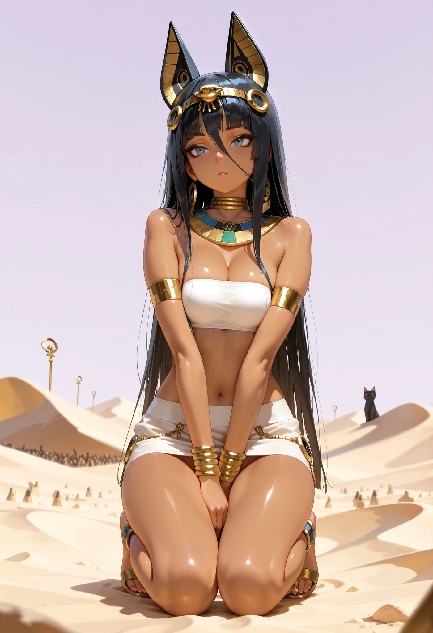 best quality, intricate details,
1girl,  <lora:ankhaAnimalCrossing_v1:1> ankha, 1girl, solo, (yellow skin:1.05), colored skin, furry, bandages, medium breasts,  tail, looking to the side,
 <lora:coloredSkinCONCEPT_v219:0.8>  yellow skin, standing, pov from below, hand on hip
 <lora:giantessConcept_30:0.8> GigaGTS, Looming,  <lora:fromBelowPOV_v1:0.8> from_below,  foreshortening ,  <lora:povFacesitting_v10:0.8> from below, 
 <lora:oldegyptai_v10:0.8> OldEgyptAI, pyramids, desert, sand, egyptian city,