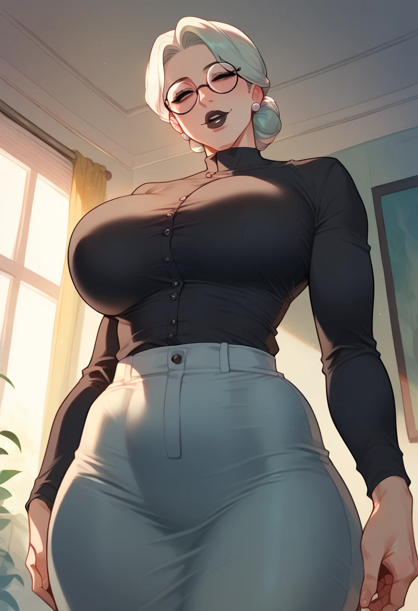 Elsa is very beautiful today. A beige jacket with a black-based sweater inside not only looks tall and plump, but also particularly feminine. En cuanto a la parte inferior del cuerpo, es una falda corta de lana con leggins negros y un par esbelto. The legs are completely outlined, delgadas y largas, muy llamativas.