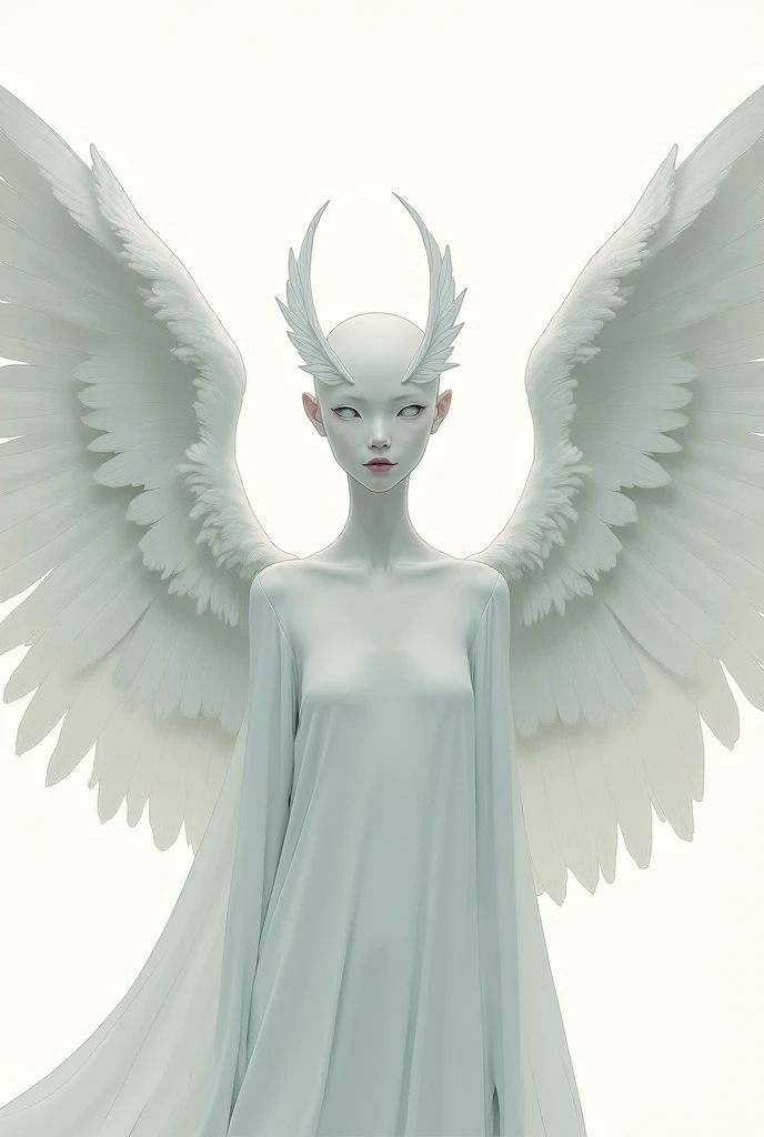 ((add_detail:1)), arafed woman with a white dress and wings on her head, with intense red lipstick, porcelain cyborg, futuristic fashion, fractal ceramic armor, pale white porcelain skin, Iris van Herpen Rankin, futuristic and ethereal, porcelain cyborg armor, pale milky white porcelain skin, white porcelain skin, white porcelain skin, Pale porcelain skin, HG Giger Flora Borsi, futuristic fashion woman, wearing futuristic
