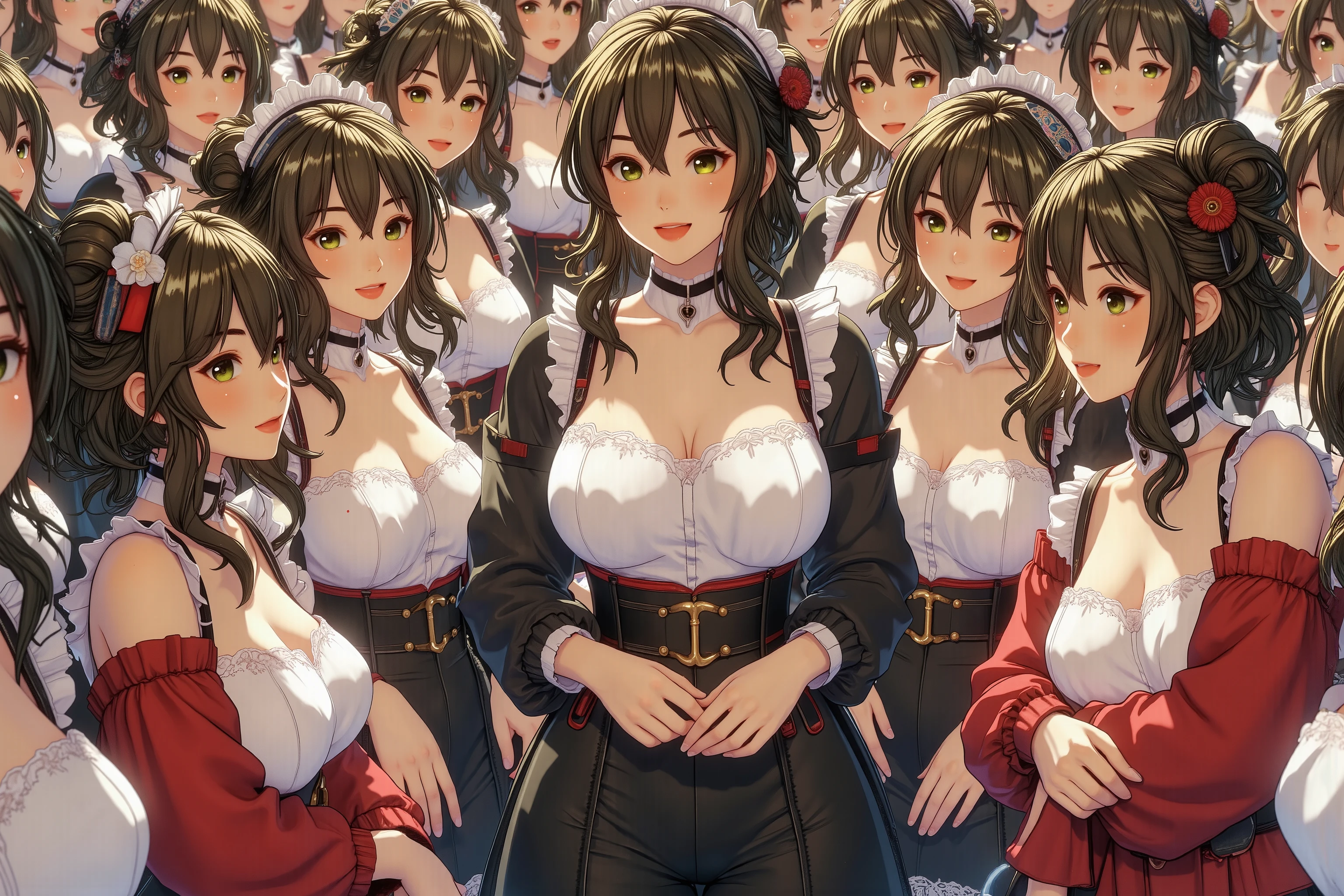 (((Myself=Japanese Beautiful Super Clones multiply girls))), (((((Myself OnlyのSuper Clones multiply girlsが大量増殖して超大群衆のMyself OnlyのSuper Clones multiply girlsと熱愛溺愛して抱擁した描写, Myself OnlyのSuper Clones multiply girlsはMyself OnlyのSuper Clones multiply girlsと淫乱中))))), (((high quality Animation Art))), (Super Best masterpiece, 16K, 最高画質, 超高解像度, 超最高の作品完成度), (((超とてもカワイイ笑顔, 嬉しい表情, 濃い焦げ茶色した髪の少女))), (((((とても美しく繊細で正確な女体の動き, とても正確で違和感ゼロの手や足の緻密な動き, 超巨乳, 胸の谷間強調))))), (((春服カジュアル衣装))), (とても詳細で正確な1点透視図法描写, 超広角視界, Super wide view, 多彩なアングル描写, ど真ん中被写体要らない),
