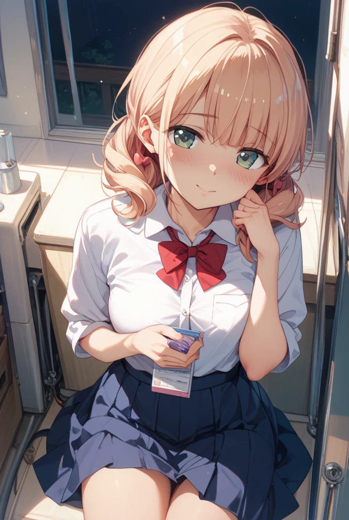(tmasterpiece,best qualtiy:1.2),(looking at viewert),Happy face,dual horsetail,Superskirt,white panties,Pink theme,cowboy lens,sit on a bed,inside in room,rays of sunshine,with pink hair,Pink eyes
Warming up