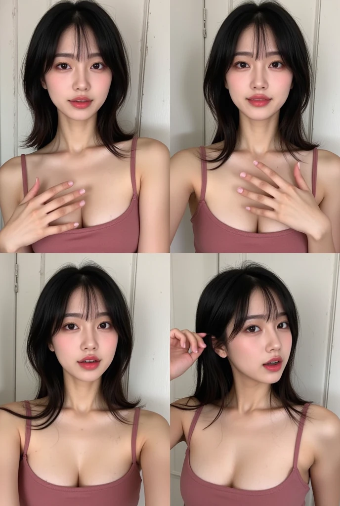((highest quality、8K、masterpiece:1.3))、1 girl、thin abs、sofa、highly detailed face、detailed eye、double eyelid、flat chest、small breasts、、Neat female college student、short hair、straight bob hair、前髪のあるshort hair、laughter、Beautiful girl emphasizing her nakedness:1.3、20 year old woman、Highlighting the beautiful pussy、A little hair has grown、Completely naked