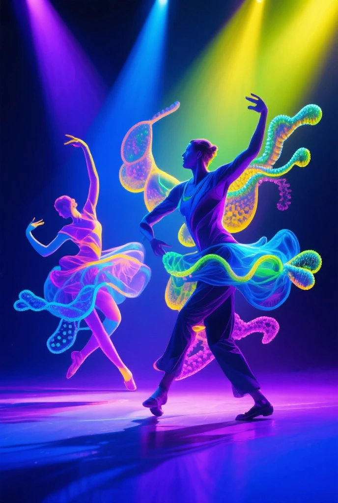 <lora:artfullynenstudi_sdxl_v1:1>,stick figures,modern dance positions,made of neon light tubes,