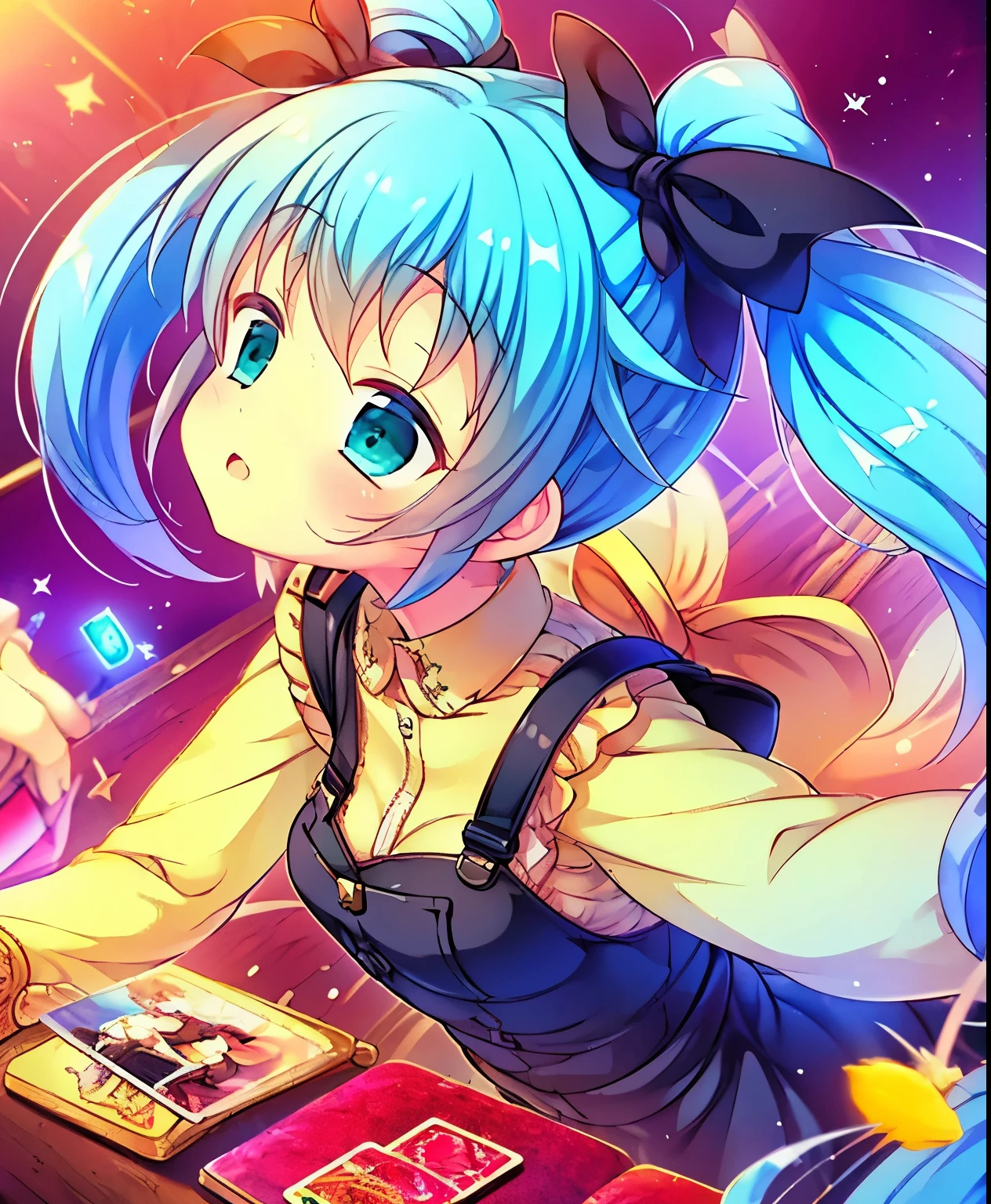 ( masterpiece、 Highest Quality、 Highest Quality、Official Art、 beautiful beautiful :1.2) Hatsune Miku、LIGHT GREEN TWIN TAILS, beautiful breasts, The overall design has a high-end feel. card should include holographic elements, Exclusive color schemes, include points such as, Dynamic backgrounds, details . stats section,「attack」pushed up on his face: 95', defense: 80', speed: 70', and special abilities: 120'. The、to increase the value of the card as a collector, and、Show your points clearly in a stylish way, bold text , must have a strong visual impact.