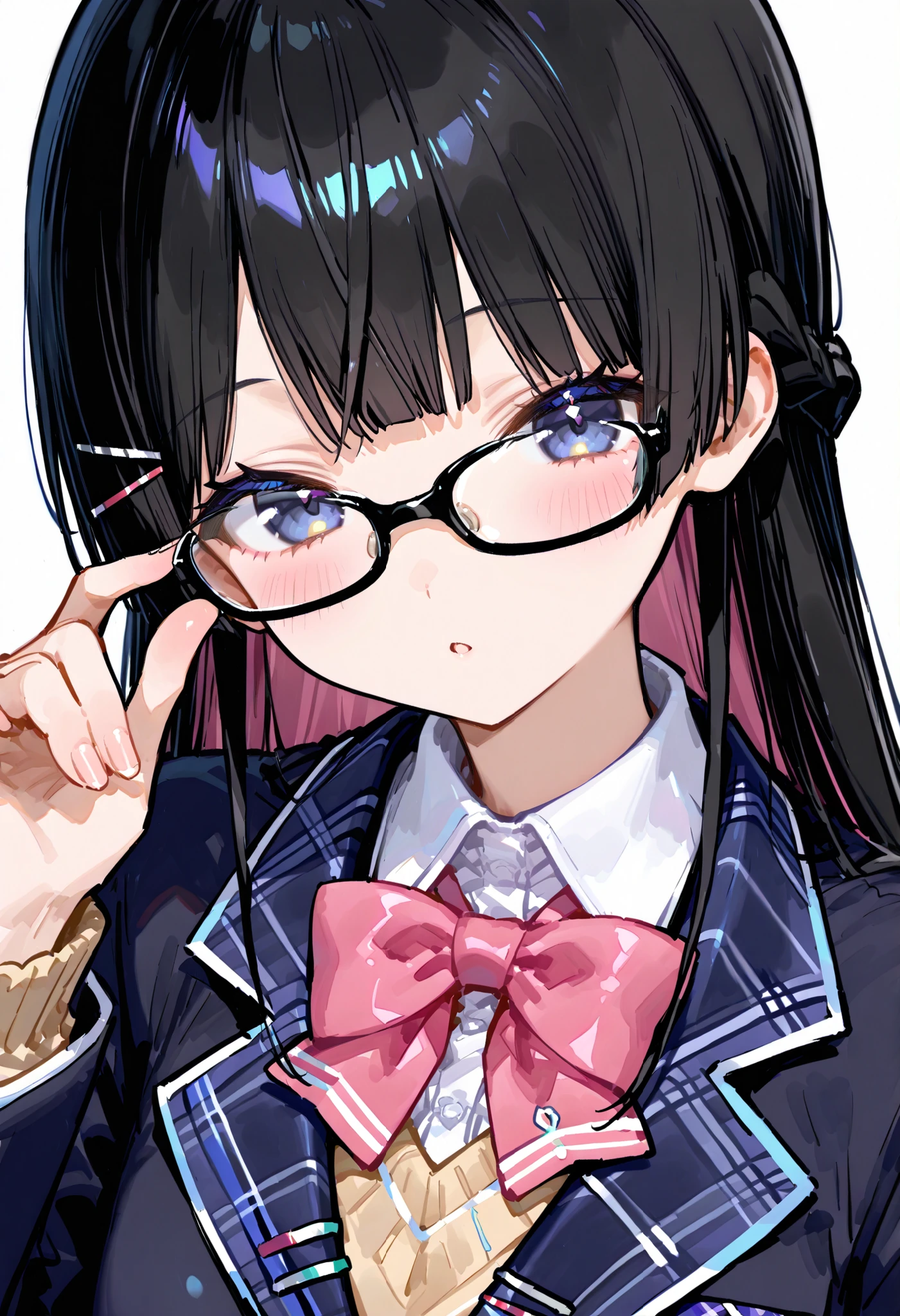 748cmstyle。Tsukino Mito (Nijisanji)。Raise your blazer refining。black rimmed glasses。Raise your glasses with your finger 。