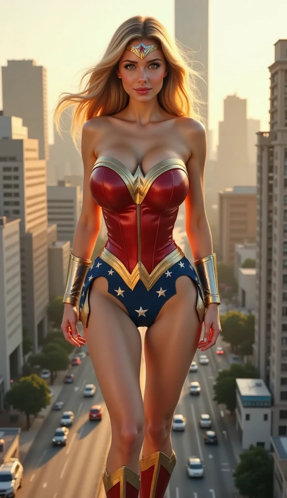 beautiful mature Swedish college girl, wonder woman, blonde hair, full body, leotard, bare legs boots, city backdrop, ((slim, petite)), photorealistic, photo, masterpiece, realistic, realism, photorealism, high contrast, photorealistic digital art trending on Artstation 8k HD high definition detailed realistic, detailed, skin texture, hyper detailed, realistic skin texture, armature, best quality, ultra high res, (photorealistic:1.4),, high resolution, detailed, raw photo, sharp re, by lee jeffries nikon d850 film stock photograph 4 kodak portra 400 camera f1.6 lens rich colors hyper realistic lifelike texture dramatic lighting unrealengine trending on artstation cinestill 800,