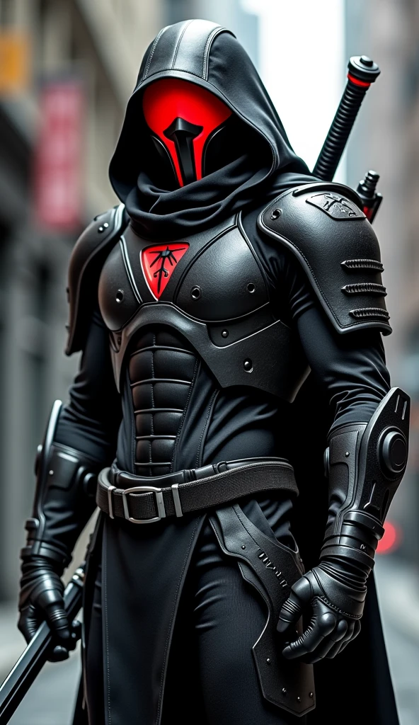 ((best quality)), ((masterpiece)), ((realistic)), (detailed)
<lora:Kenshi_Mugen:0.8> mkenshi, 1boy, bodysuit, black hair, blindfold,  armor, spiked hair, short hair,  long gloves, in city, belt, medium shot, muscular,