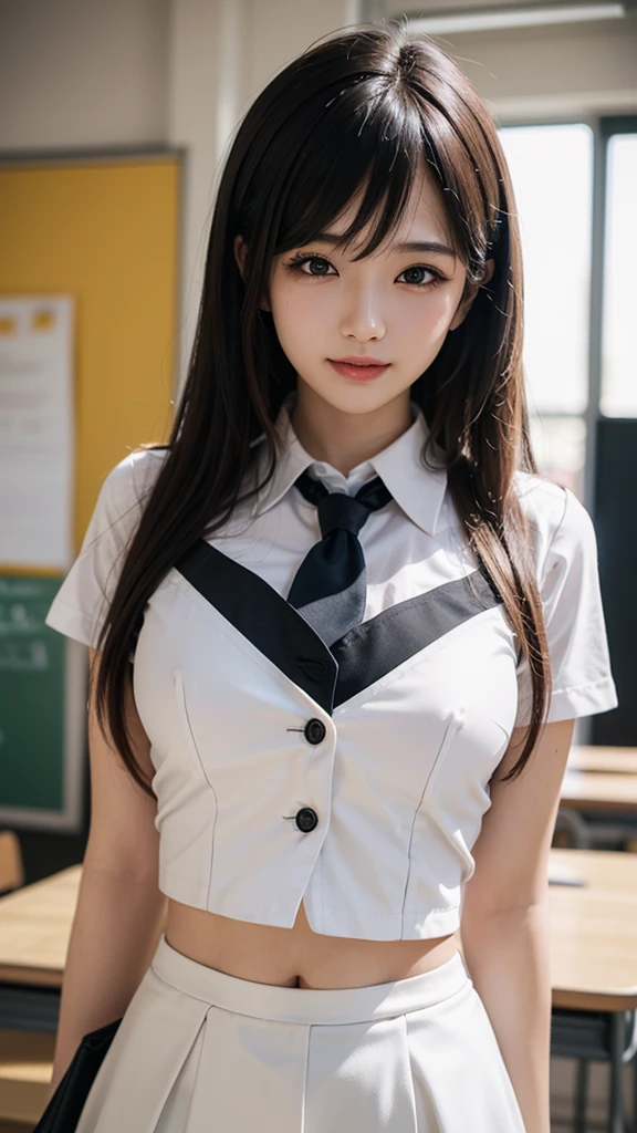 ((school)), ((masterpiece)), (detailed), long bangs black hair, Perpendicular body, formal